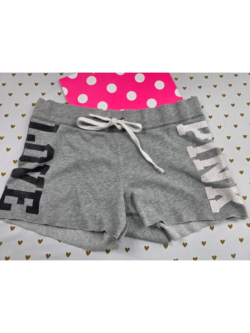 Victorias Secret PINK Grey Sweat Shorts Logo Drawstring Y2k Vintage Medium